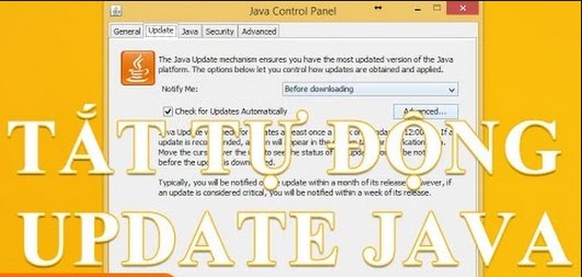 tắt thông báo Java Update